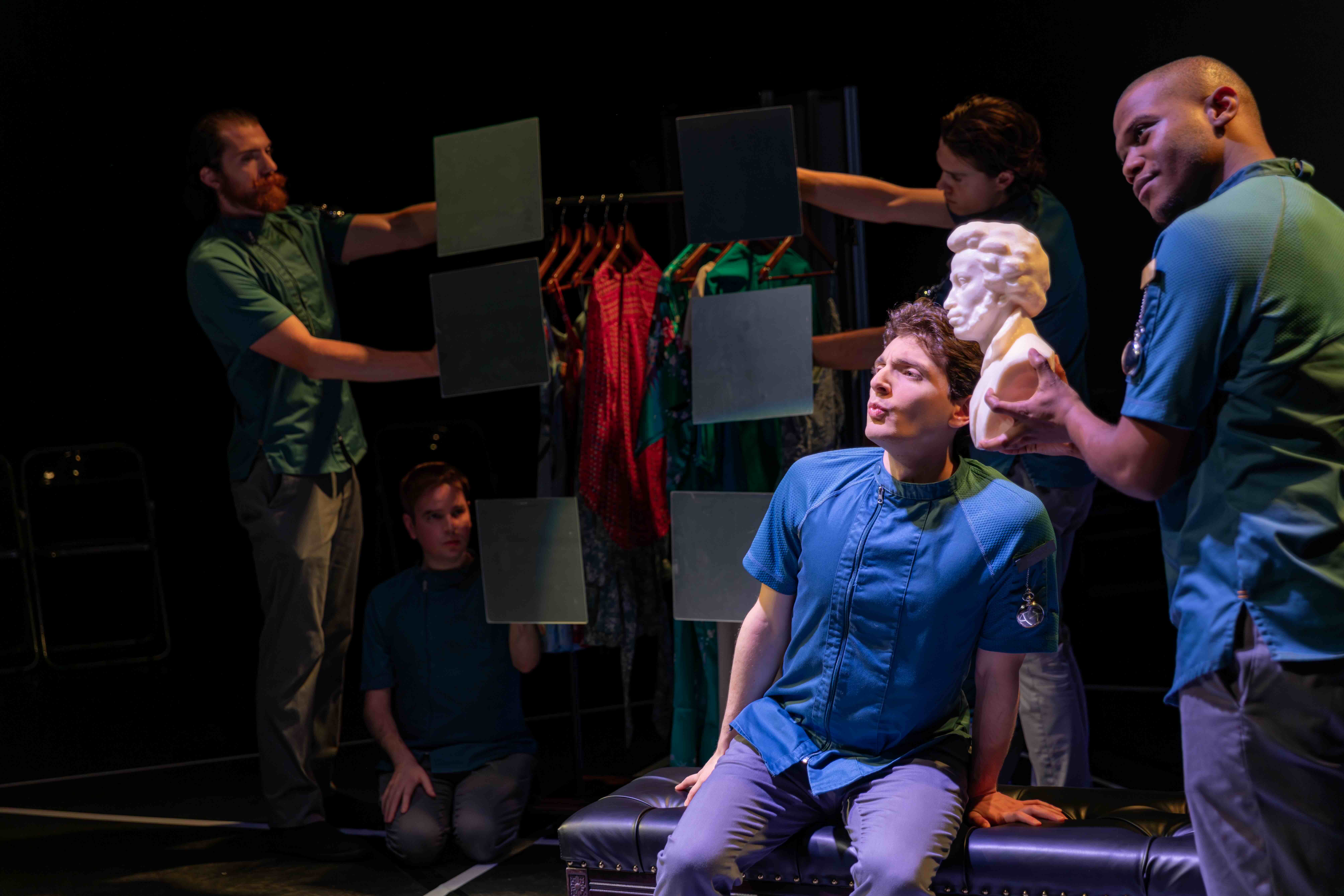  Aaron Greenberg as D-503 and Jonathan Nathaniel Dingle-El as Bust of Pushkin. 