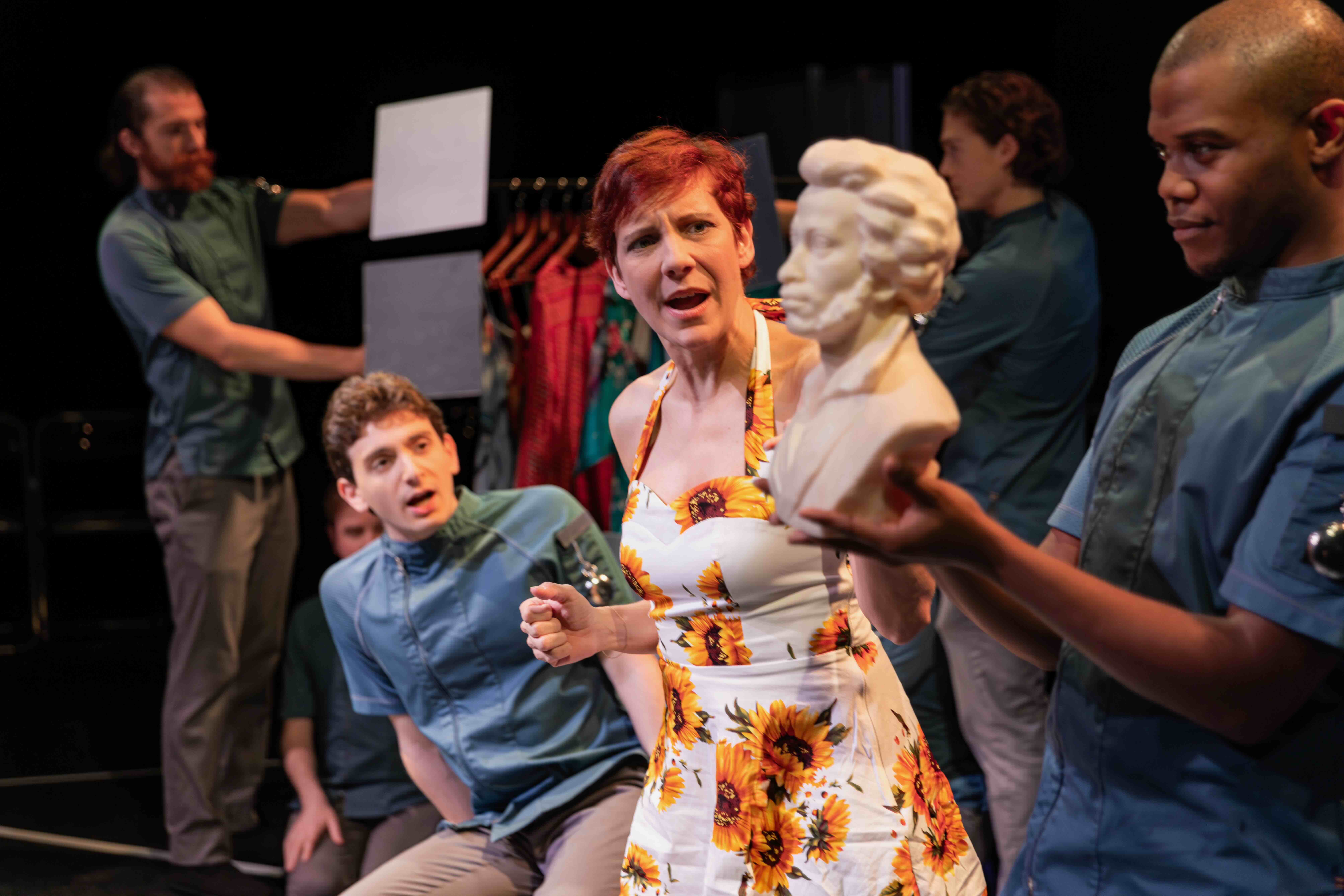  Aaron Greenberg as D-503, Sabra Shelly as I-330 and Jonathan Nathaniel Dingle-El as the Bust of Pushkin. 